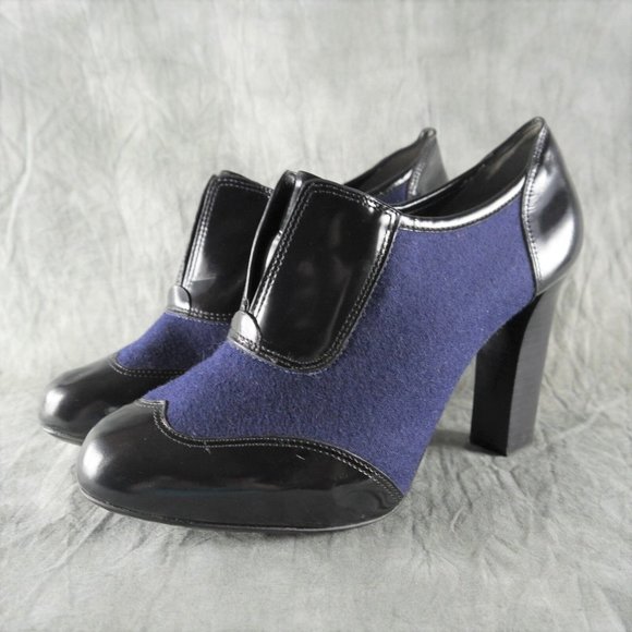 NEW $425 Tory Burch Leighton Black Patent Leather Blue Flannel Bootie Size 8 ANB - Picture 2 of 12